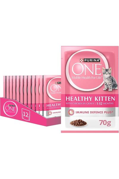 Purina One طعام القطط الصحية الرطبة مع الدجاج 70 جرامًا، عبوة من 12 قطعة