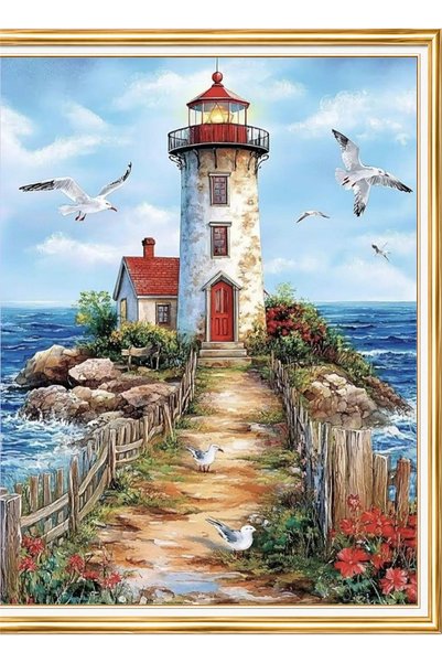 LİVA CRAFT Art & Craft مجموعة ألغاز الرسم بالألماس، النوارس والمنارة البيضاء ...