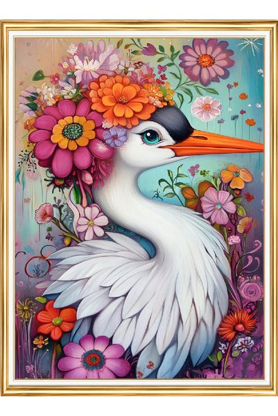 LİVA CRAFT Art & Craft Diamond painting puzzle kit, flower crowned stork 30x4...
