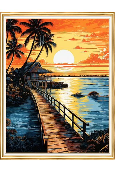 LİVA CRAFT Art & Craft Diamond painting puzzle kit, sunset on a wooden pier 4...