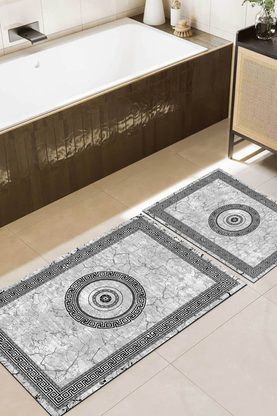 İkili Banyo Paspas Takımı Kaymaz Taban Yıkanabilir Süngerli Kalın 60x90 - 40x60 cm