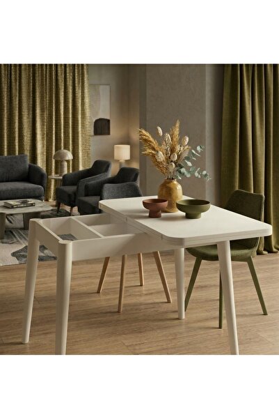 Ağaçlı Mobilya Akıllı Açılır Yemek Masası 100x60/120x100 - Gizli Bölmeli Mutf...