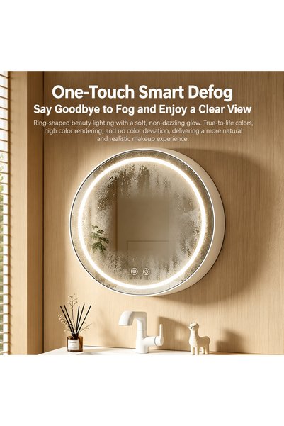 Alessandro DESIGN Oglinda LED cu Dulap, Rotunda, 10W, 50x50cm, Dezaburire, Rama Neagra, Spatiu de Depozitare