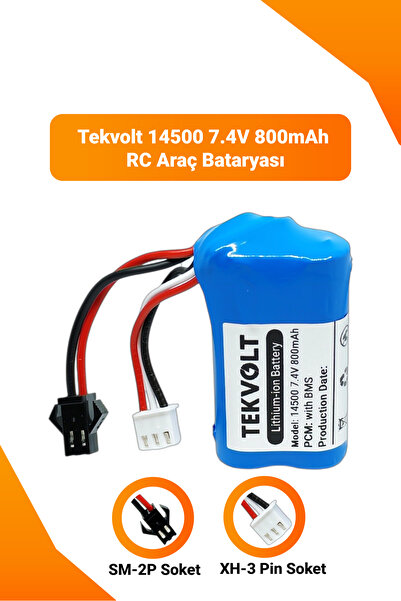 14500 7.4V 800mAh RC Oyuncak Bataryası SM-2P ve XH-3Pin Soket (YENİ TARİHLİ)