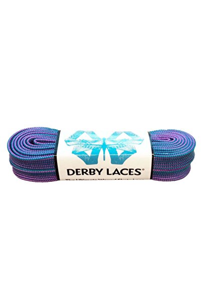 Derby أربطة أحذية تزلج عادية مشمعة بطول 72 بوصة بلون أرجواني وشريط أزرق مخضر