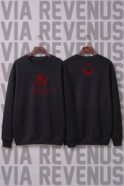 Vordevia 29 October Printed Wide Fit Crew Neck 100% Cotton Basic Sweatshirt