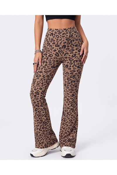 Missrelda Moda Women's Leopard Printed High Waist Wide Leg Sports Leggings