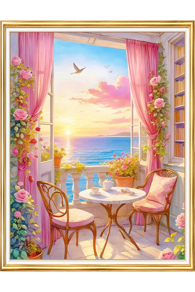 LİVA CRAFT Art & Craft Diamond painting puzzle kit, sunset from a pink curtai...