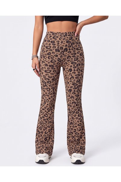 Missrelda Moda Women's Leopard Printed High Waist Wide Leg Sports Leggings