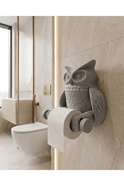 Baykuş Figürlü Dekoratif Tuvalet Kağıtlığı Duvar Tipi WC Kağıtlık Banyo Aksesuarı (18x18 cm)