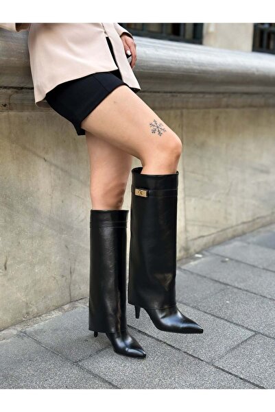 ERVANIN BUTİĞİ Μαύρες δερμάτινες (Milo) γυναικείες μπότες 7 εκ. με αποσπώμενα...