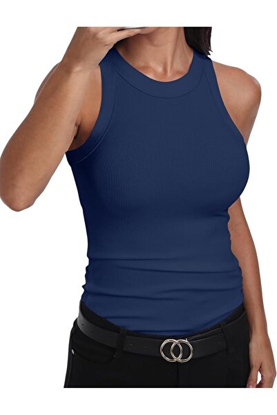 GENERAL GEMBERA Womens Sleeveless Racerback High Neck Casual Basic Cotton Rib...