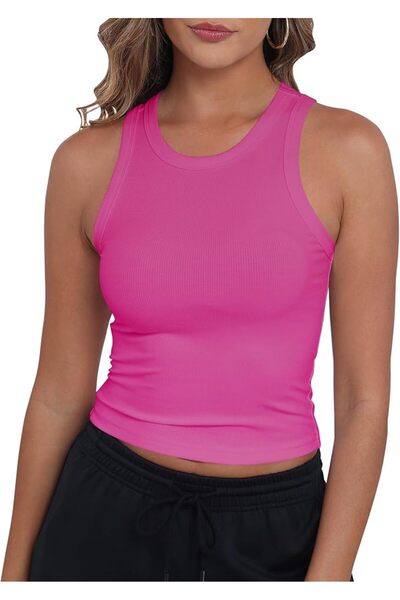 GENERAL GEMBERA Womens High Neck Racerback Ribbed Crop Top Sleeveless Fitted ...