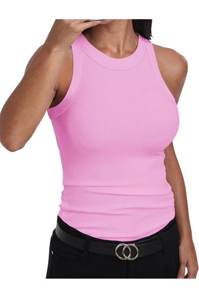 GENERAL GEMBERA Womens Sleeveless Racerback High Neck Casual Basic Cotton Rib...