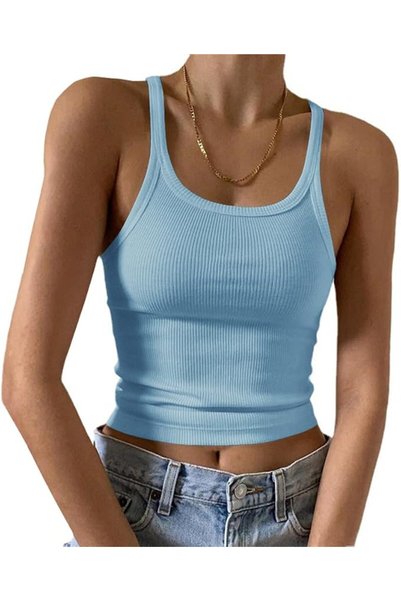 GENERAL Artfish Women's Sleeveless Tank Top Form Fitting Scoop Neck Ribbed Kn...