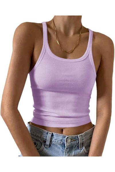 GENERAL Artfish Women's Sleeveless Tank Top Form Fitting Scoop Neck Ribbed Kn...