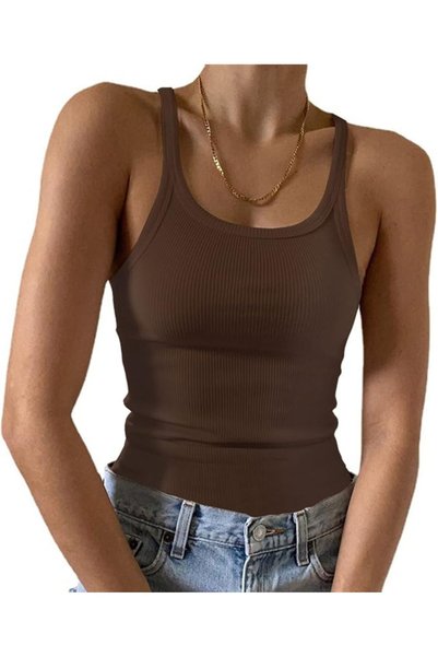 GENERAL Artfish Women's Sleeveless Tank Top Form Fitting Scoop Neck Ribbed Kn...