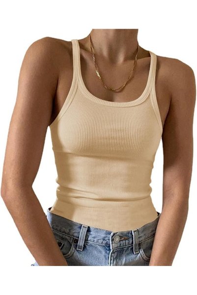 GENERAL Artfish Women's Sleeveless Tank Top Form Fitting Scoop Neck Ribbed Kn...