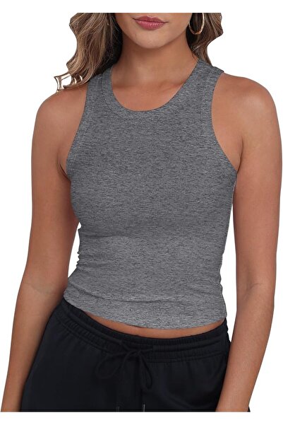 GENERAL GEMBERA Womens High Neck Racerback Ribbed Crop Top Sleeveless Fitted ...