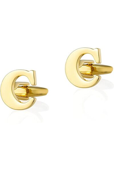 GENERAL Initial Gold Cufflinks for Men – Stainless Steel Monogram Letter Cuff...