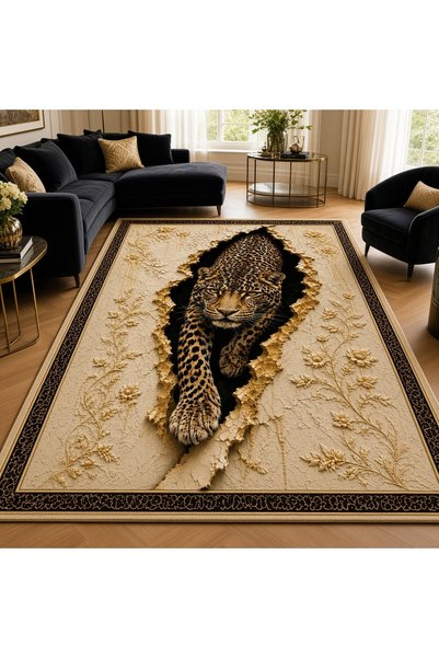 LovisaHome Turkuaz Soyut Geometrik Desenli Yıkanabilir Dijital Baskı Salon Ha...