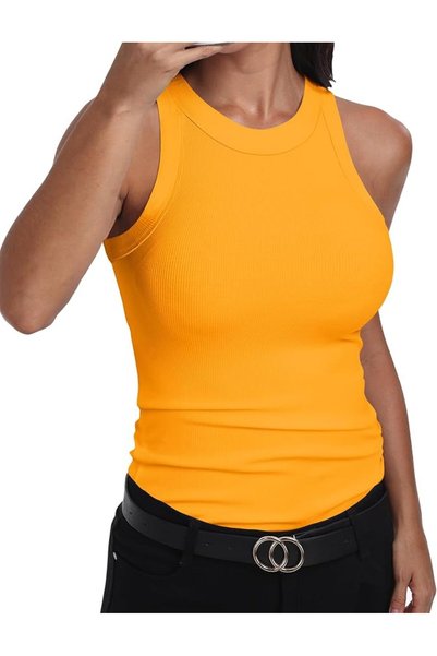 GENERAL GEMBERA Womens Sleeveless Racerback High Neck Casual Basic Cotton Rib...