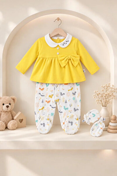 Tuğra Bebe Baby Girl 100% Cotton Collared Bowknot Tunic, Booties, Jumpsuit an...