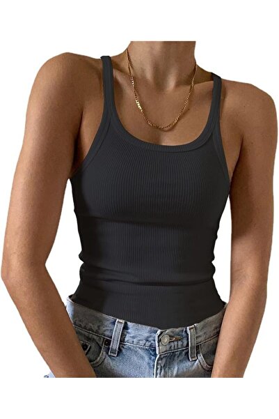 GENERAL Artfish Women's Sleeveless Tank Top Form Fitting Scoop Neck Ribbed Kn...