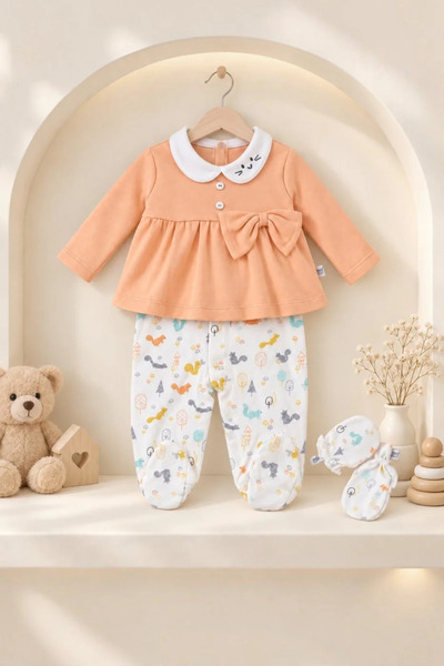 Tuğra Bebe Baby Girl 100% Cotton Collared Bowknot Tunic, Booties, Jumpsuit an...