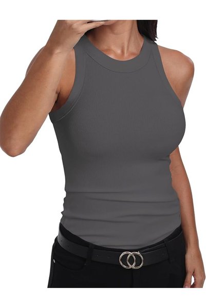GENERAL GEMBERA Womens Sleeveless Racerback High Neck Casual Basic Cotton Rib...