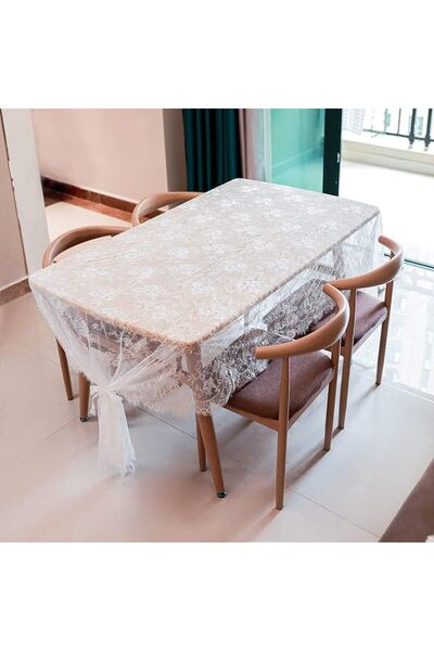 SWIUKPHE مفرش طاولة من الدانتيل الأبيض مقاس 60×120 بوصة، مفرش طاولة مطرز بتصم...