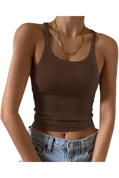 GENERAL Artfish Women's Sleeveless Tank Top Form Fitting Scoop Neck Ribbed Kn...