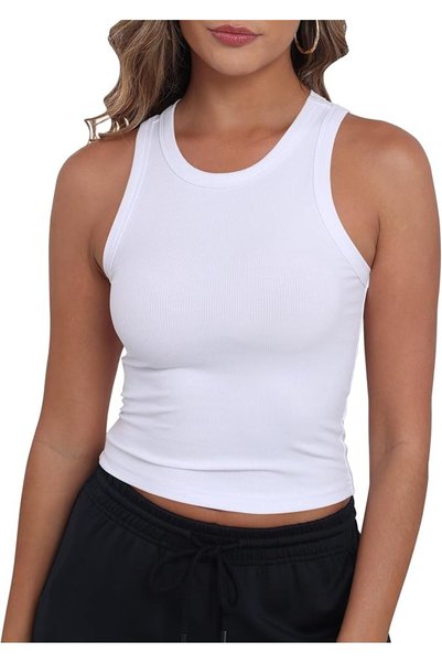 GENERAL GEMBERA Womens High Neck Racerback Ribbed Crop Top Sleeveless Fitted ...