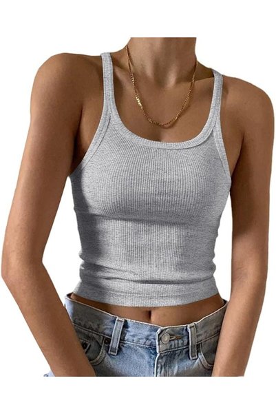 GENERAL Artfish Women's Sleeveless Tank Top Form Fitting Scoop Neck Ribbed Kn...