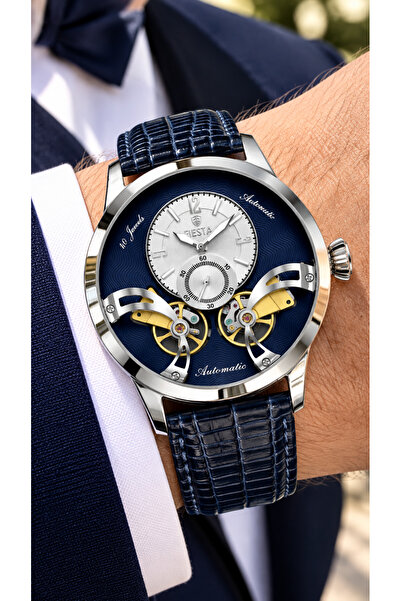 Fiesta 5 Atm, Automatic (Without Battery), Steel Case-Dark Blue Leather Strap...