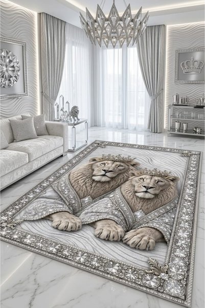 LovisaHome Yeşil Modern Soyut Yıkanabilir Dijital Baskı Dekoratif Halı