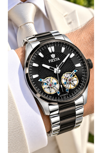 Fiesta Black-Silver, 5 Atm, Automatic (Battery Not Included), Steel Case-Band...
