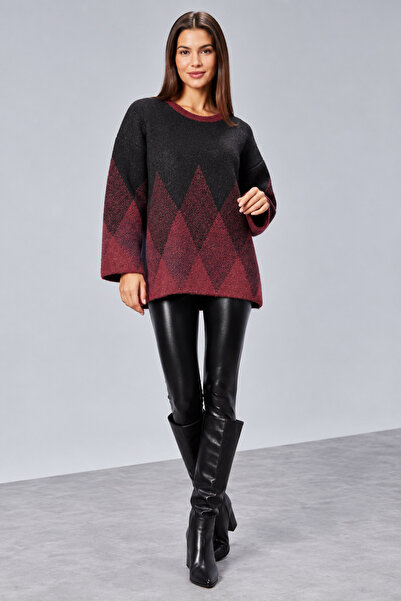 CNR TEKSTİL Women's Diamond Patterned Soft Textured Knitwear Sweater