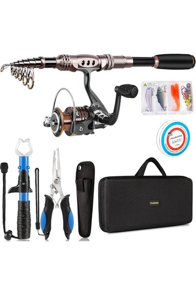 PLUSINNO Fishing Rod and Reel Combos Carbon Fiber Telescopic Fishing Pole wit...