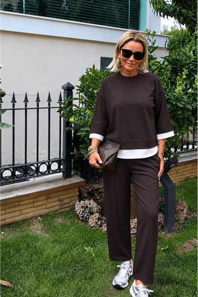 Generic Brand Women's Three-Quarter Sleeve Crew Neck Double Color Viscose Two...