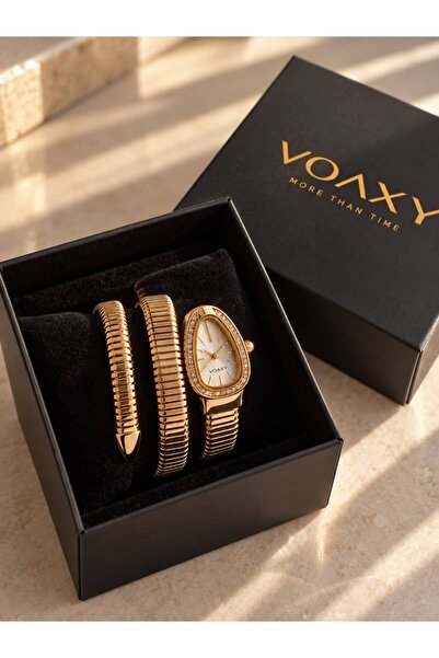 VOAXY Yılan Model Gold Renk Taşlı Bileklik Kadın Kol Saati – Şık Sarmal Kordo...