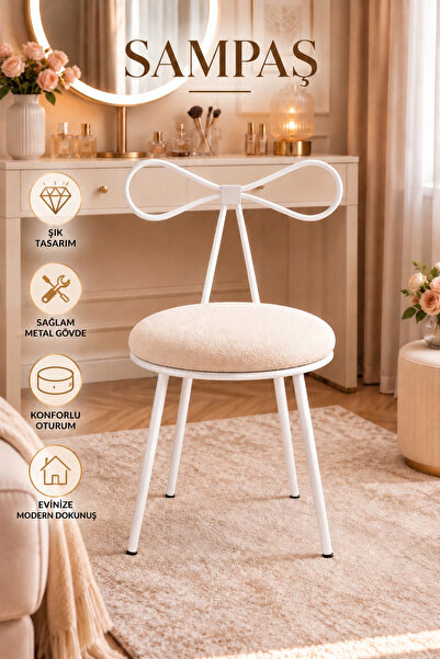 SAMPAŞ Luxury Fiyonk Makyaj Sandalyesi Beyaz