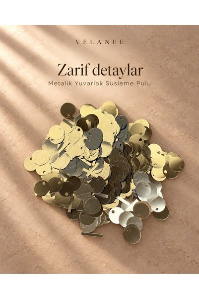 VELANE STORE Altın Rengi Metalik Aynalı Yuvarlak Tek Delikli Süsleme Pulu – 1...