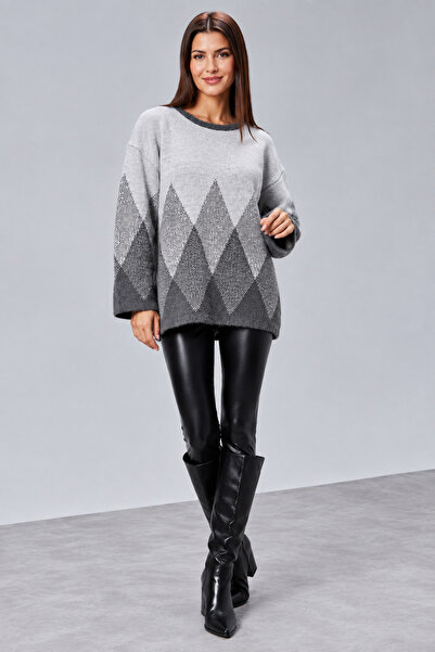 CNR TEKSTİL Women's Diamond Patterned Soft Textured Knitwear Sweater