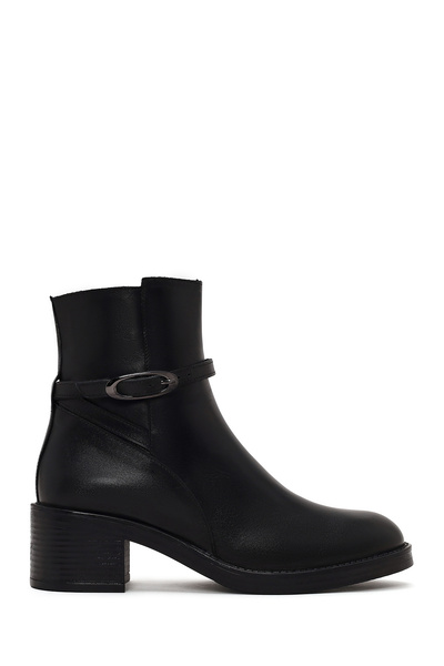 Derimod Women's Black Zippered Thick Heeled Leather Boots Wf210011Dv