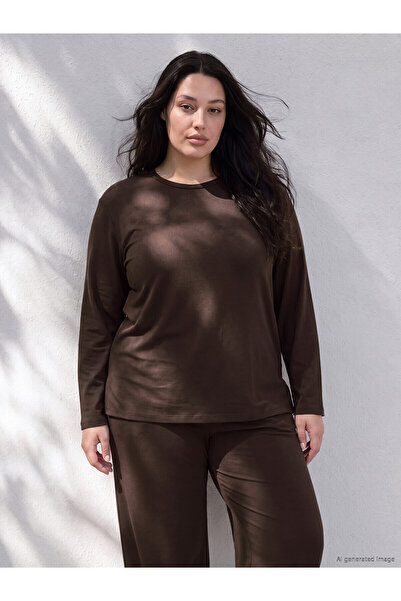 LC Waikiki Nevavm with a Difference Lcw Curve Brown Interlock Plain Loose & L...