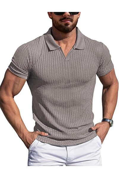 YTDB YTD Men's Muscle V Neck Polo Shirts Slim Fit Solid Short Sleeve Golf T-S...