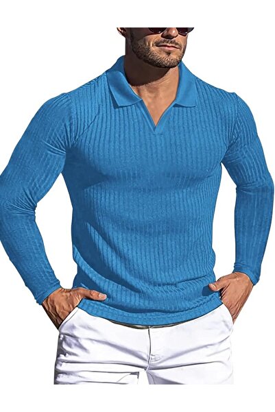 GENERAL Men's Muscle V Neck Polo Shirts Slim Fit Short Long Sleeve Cotton Gol...
