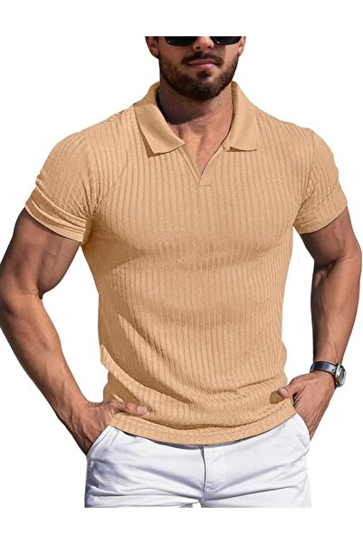 YTDB YTD Men's Muscle V Neck Polo Shirts Slim Fit Solid Short Sleeve Golf T-S...