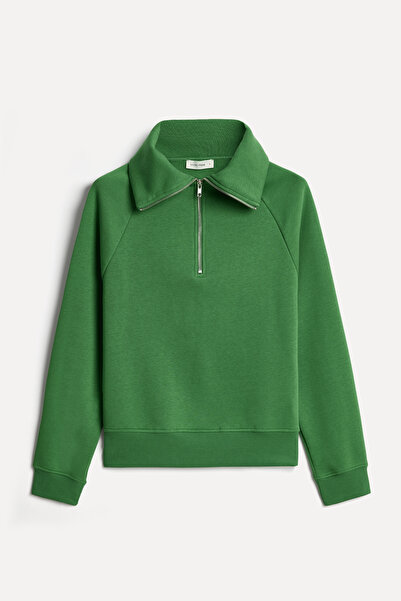 Mudo Kadın Yeşil Regular Fit Fermuarlı Sweatshirt